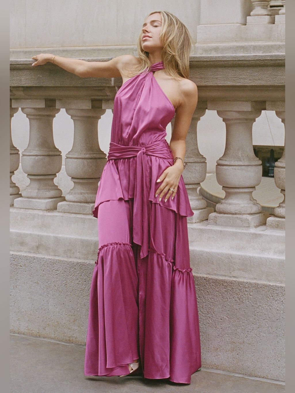 Few Moda Sintra Magenta Satin Halter Maxi Dress Size 2 Nwt